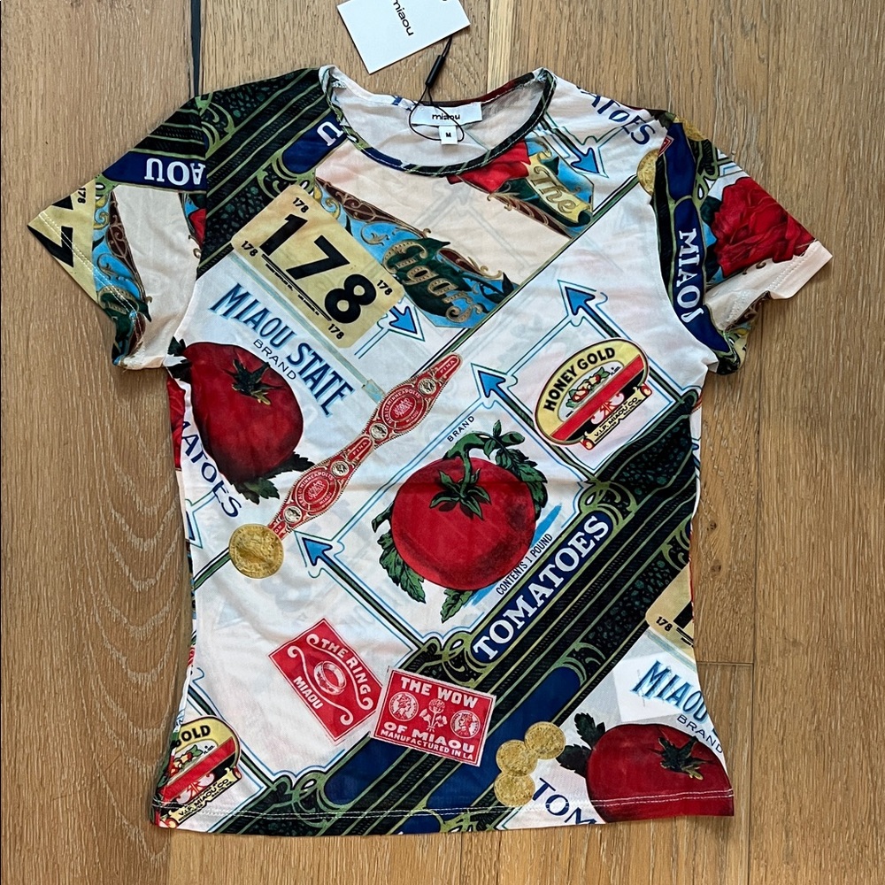 Miaou White Graphic Short Sleeve Tee with Red & Green Accents - Picture 2 of 9